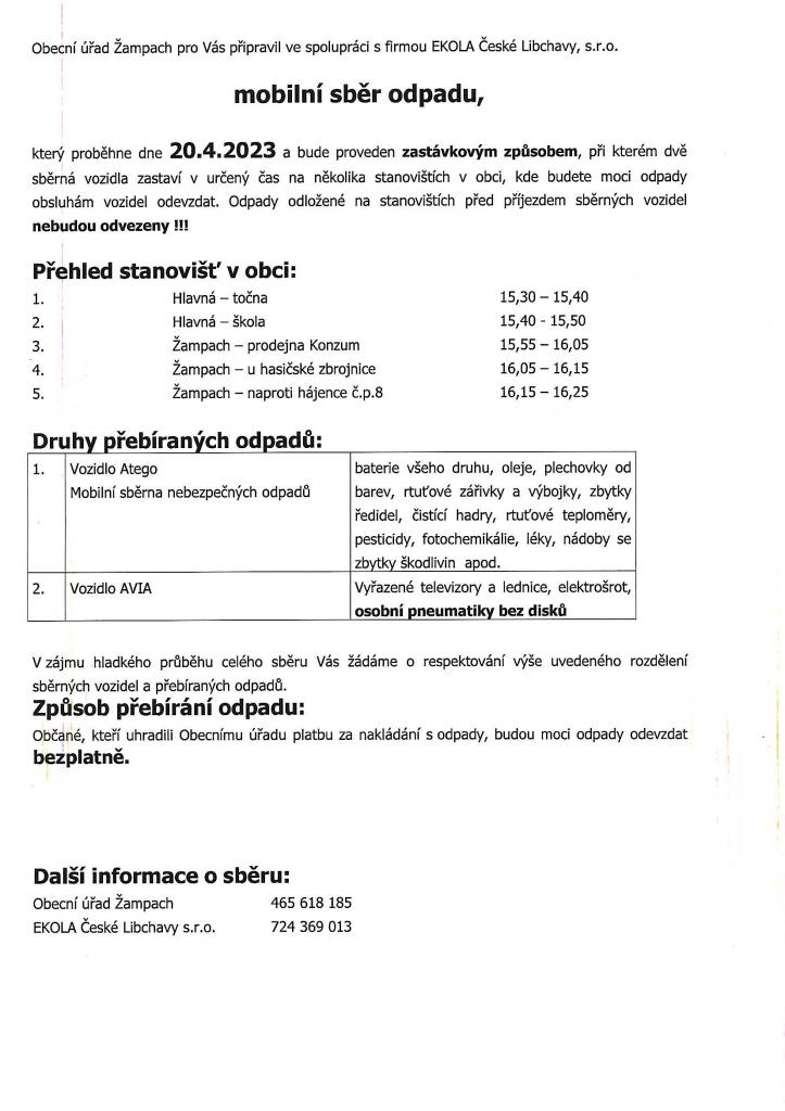Mobilní sběr odpadu 20.4.2023