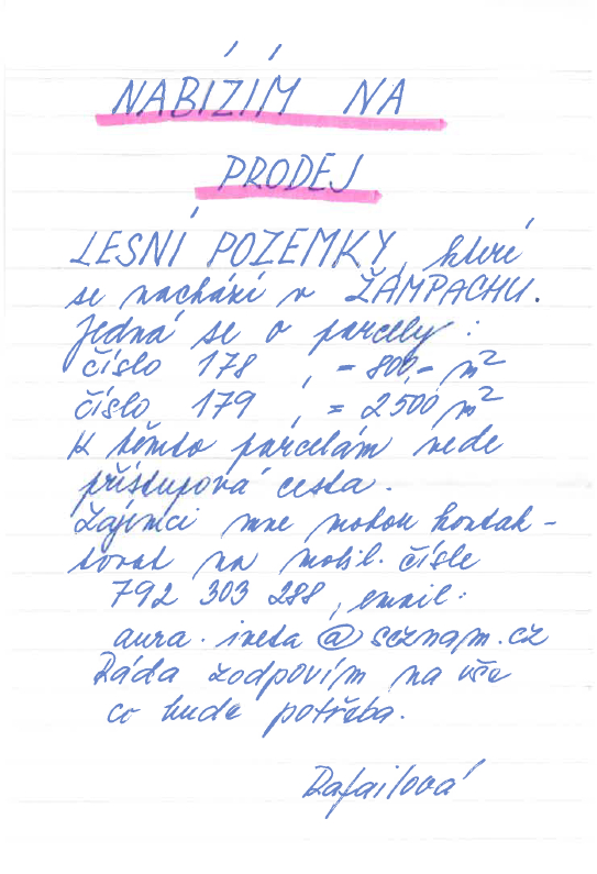 Prodej lesních pozemků